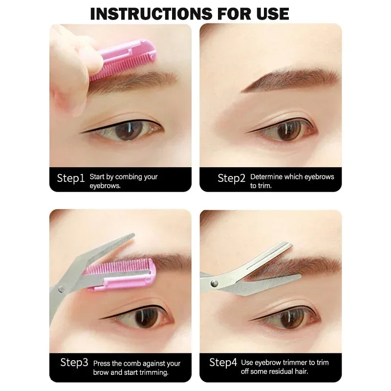 Stainless Steel Eyebrow Trimmer Scissors with Comb